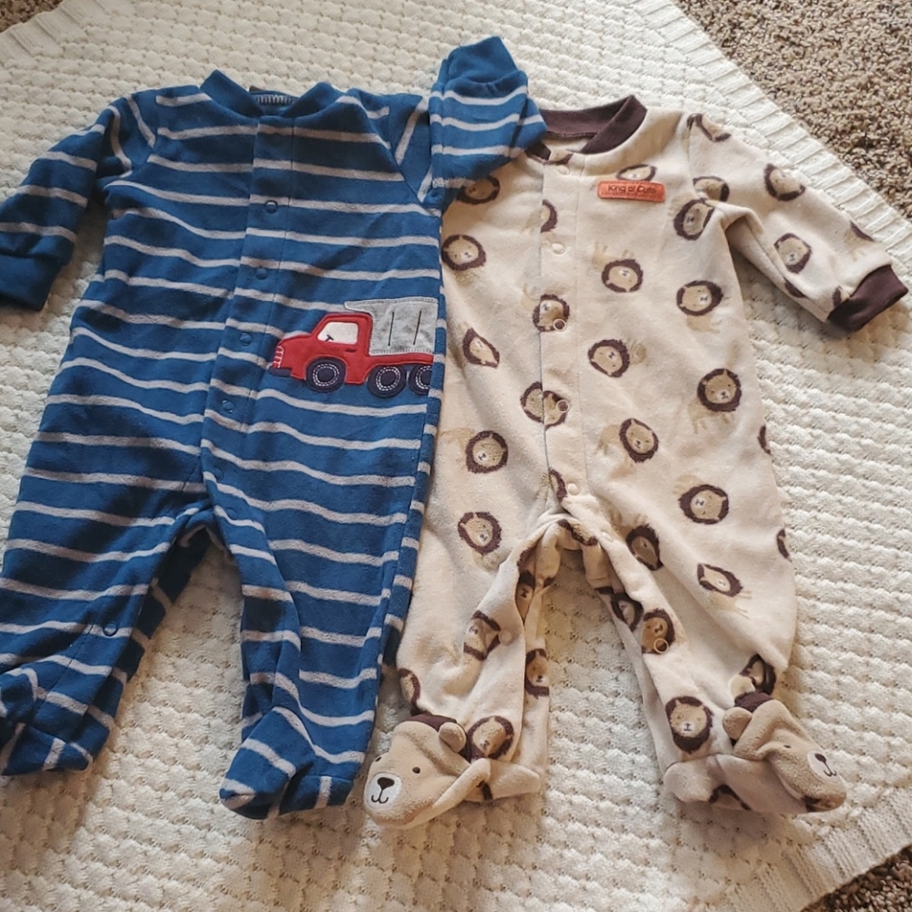 Set of 2, 0-3 Month Fleece PJs